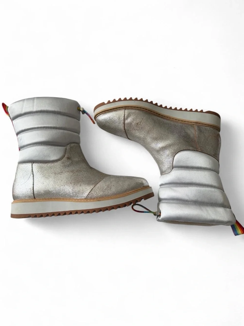 Toms Silver Metallic Quilted Rainbow-Accent Winter Boots